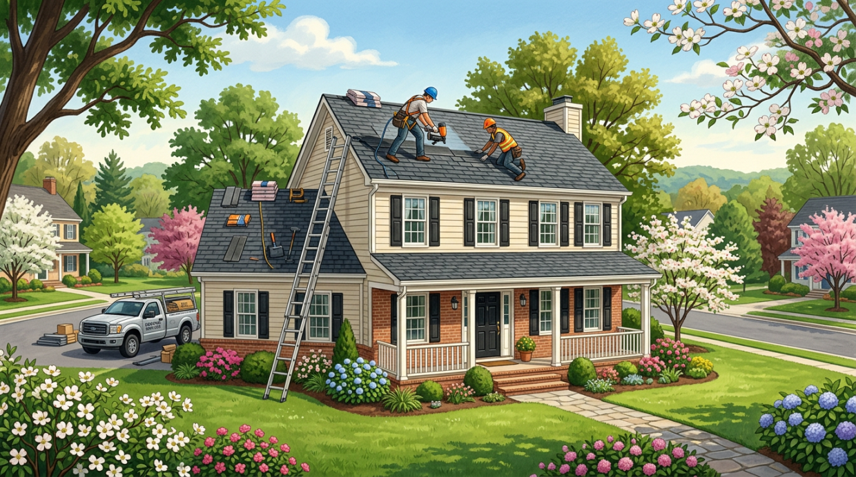 Roof replacement on a colonial home in Northern Virginia