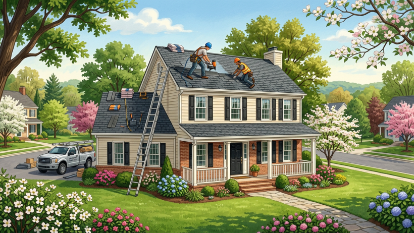 Roof replacement on a colonial home in Northern Virginia
