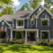 James Hardie siding colors on a Northern Virginia home featuring Iron Gray with white trim