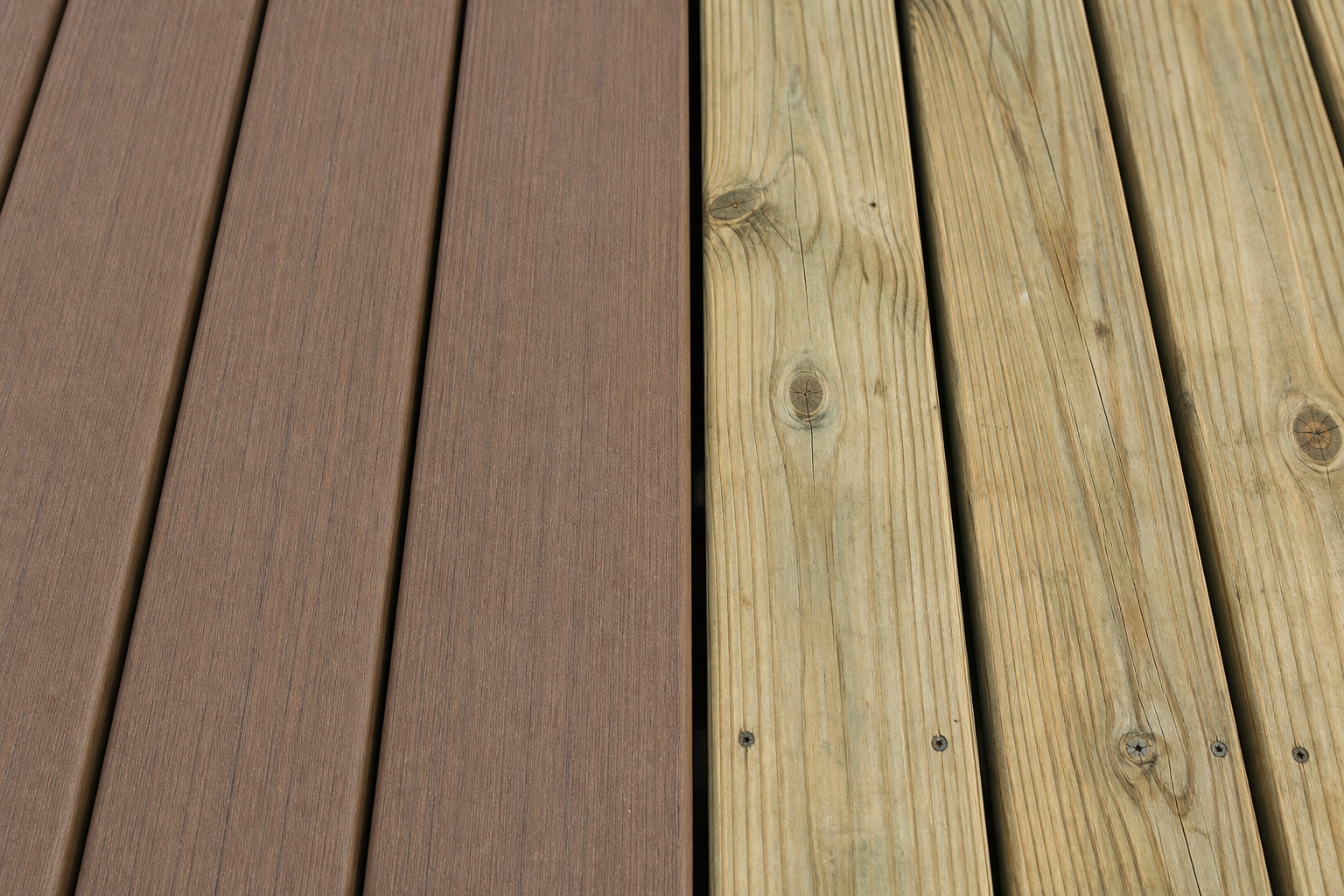 Composite deck installation compared to pressure-treated wood decking boards