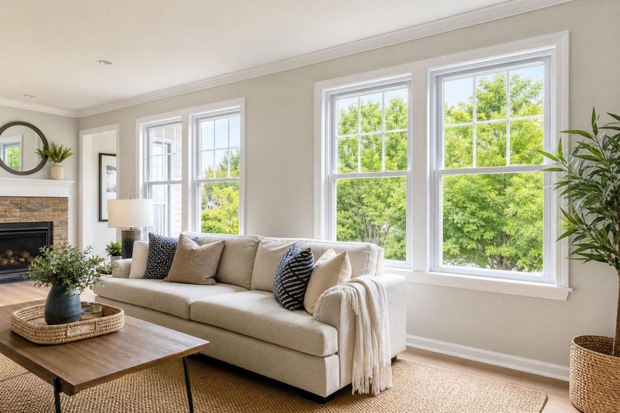 Replacement windows in Ashburn VA in a bright living room