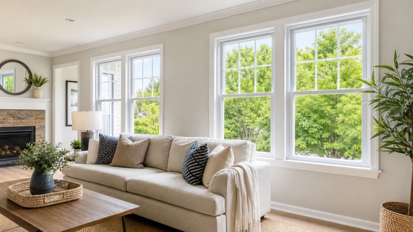 Replacement windows in Ashburn VA in a bright living room