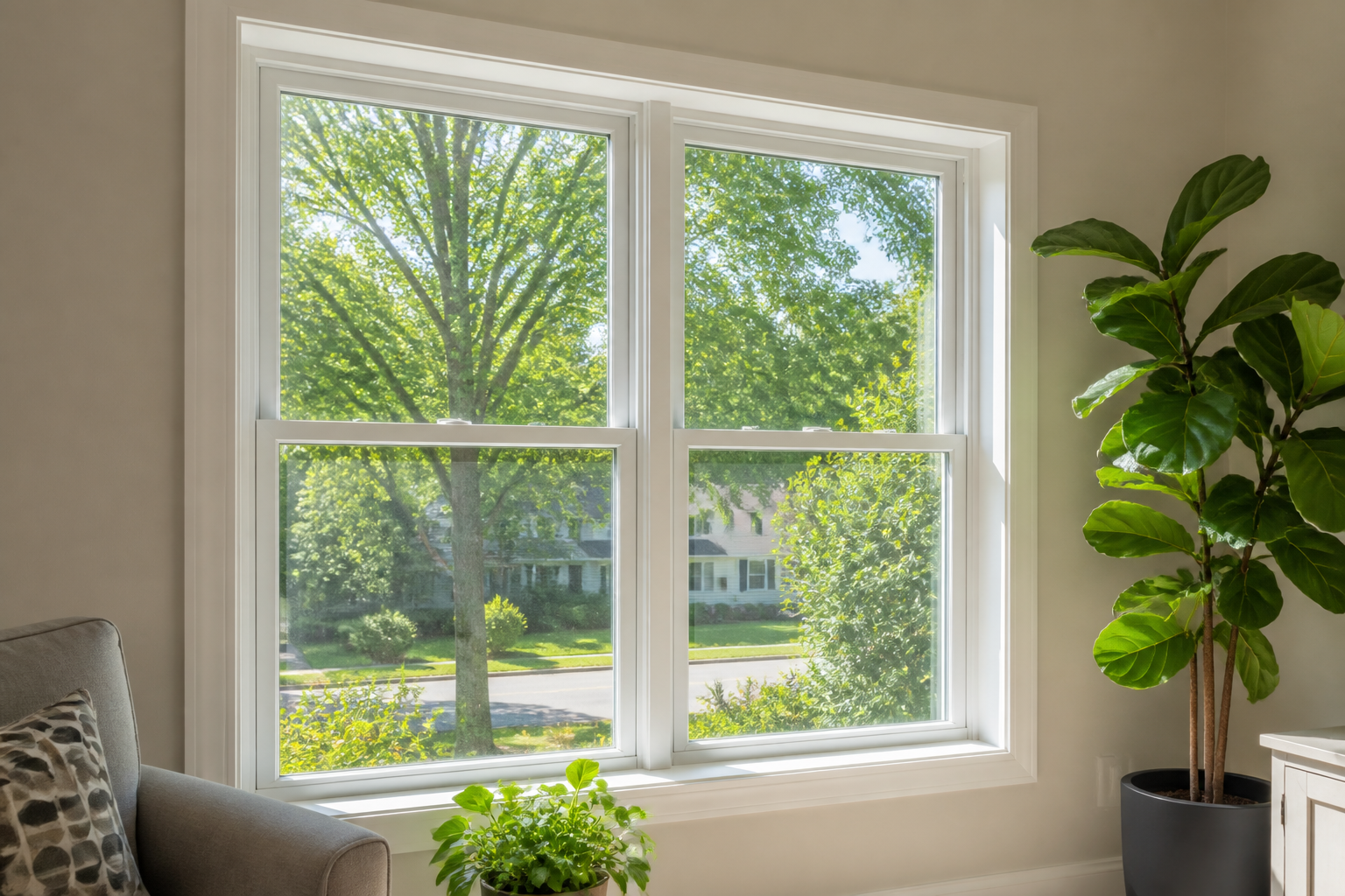 Energy-efficient replacement windows with Low-E glass in an Arlington VA home