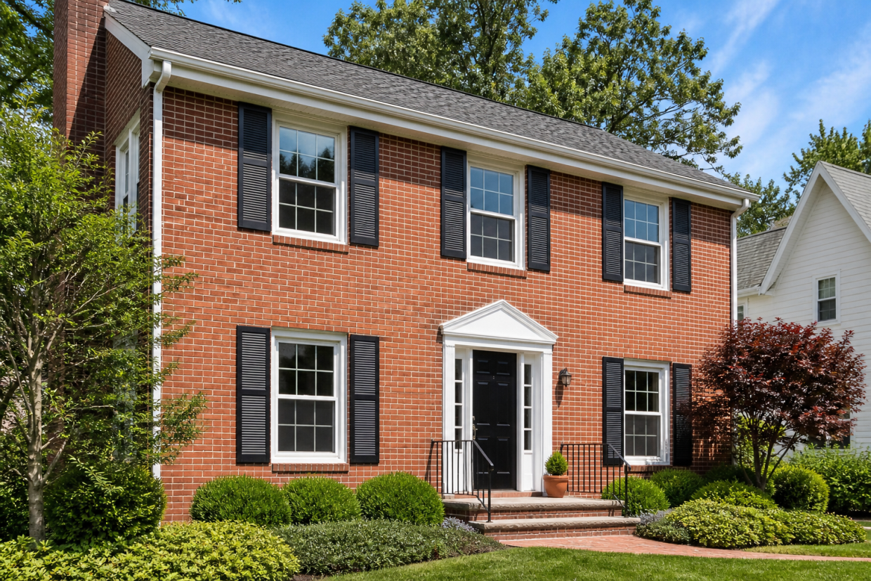 Replacement windows in Arlington VA installed on a classic brick colonial home