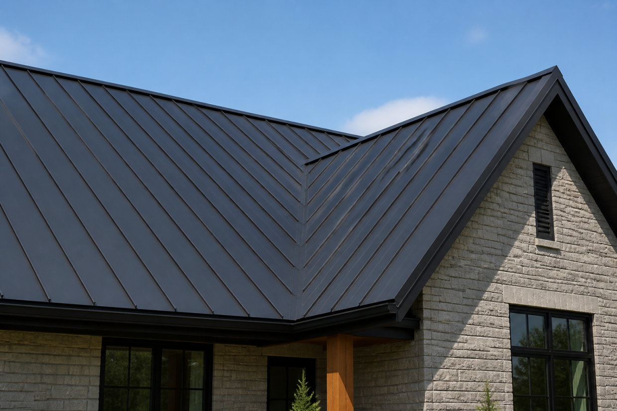 Standing seam metal roof cost: modern gray metal roof with concealed fasteners
